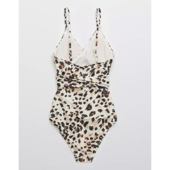 Aerie NWT Leopard Wrap One Piece Swimsuit in Cream size Small - Picture 10 of 10